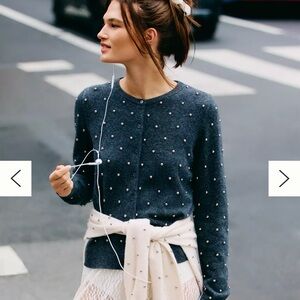 Anthropologie Blue Pearl-Embellished Cardigan